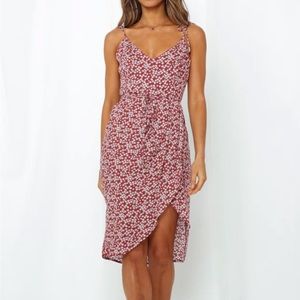 Hello Molly Hit the Like Button Wine Ditsy Floral Strappy Midi Dress Size Large